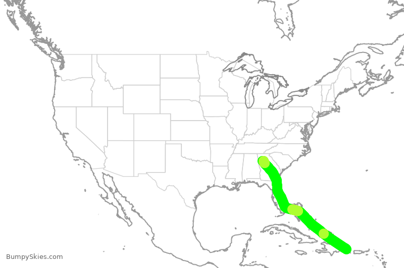 Turbulence forecast map for DAL1755, DPC to ATL