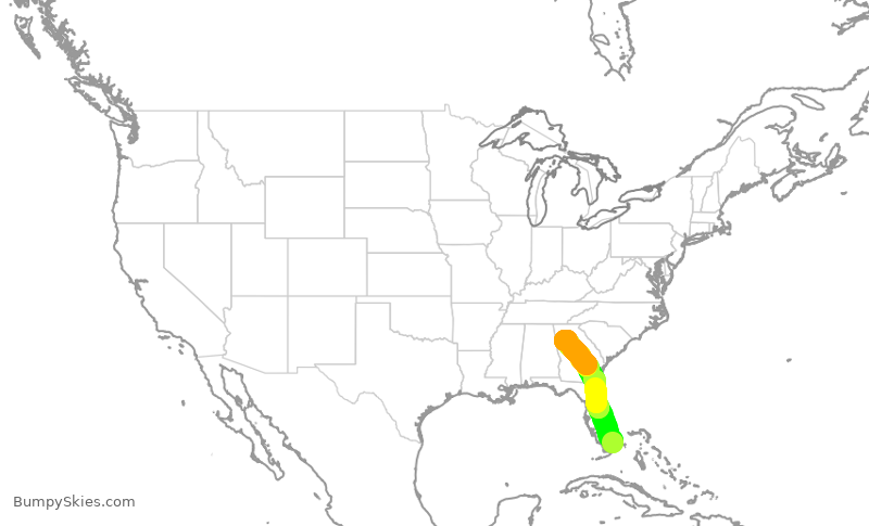 Turbulence forecast map for DAL1758, MIA to ATL