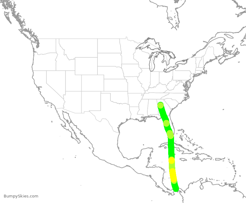 Turbulence forecast map for DAL1759, ATL to PTO