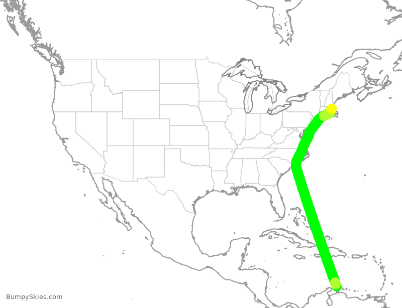 Turbulence forecast map for DAL1761, NCA to BOS