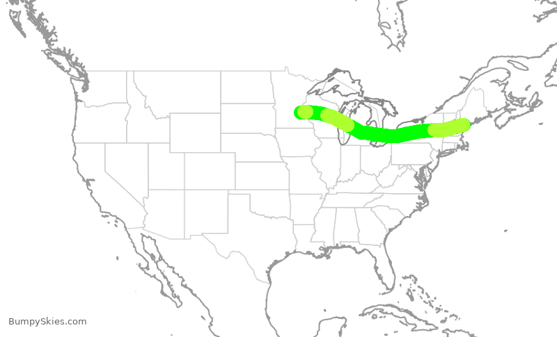 Turbulence forecast map for DAL1766, PWM to MSP