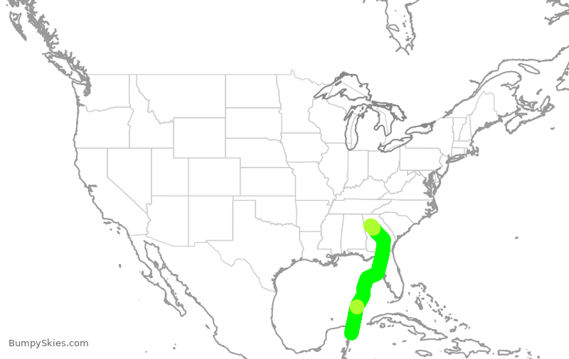 Turbulence forecast map for DAL1766, MCZ to ATL