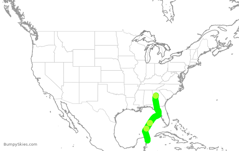 Turbulence forecast map for DAL1767, ATL to MCZ