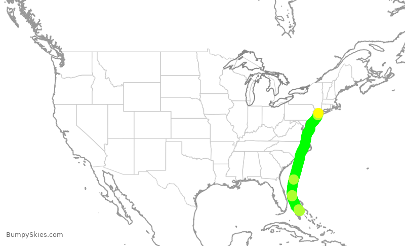 Turbulence forecast map for DAL1770, LGA to YNN