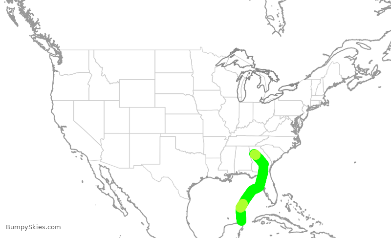 Turbulence forecast map for DAL1772, MTL to ATL