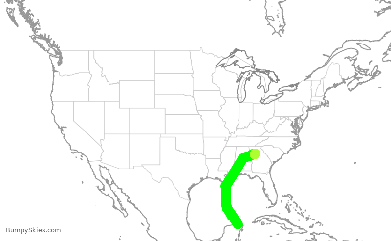 Turbulence forecast map for DAL1773, ATL to MTL