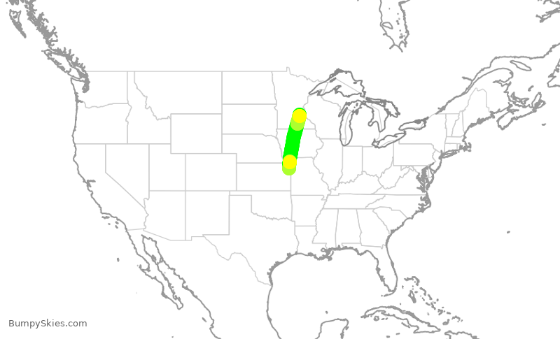 Turbulence forecast map for DAL1774, MCI to MSP