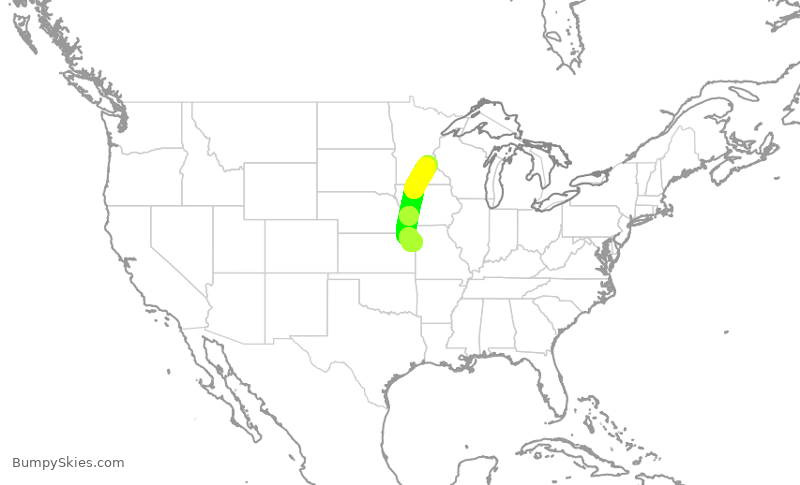 Turbulence forecast map for DAL1774, MSP to MCI