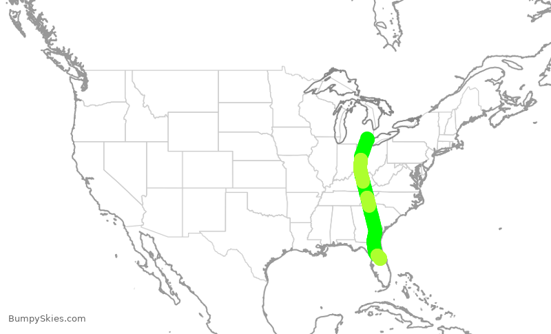 Turbulence forecast map for DAL1776, DTW to MCO