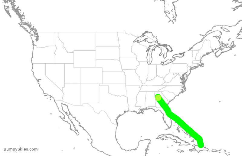 Turbulence forecast map for DAL1777, ATL to DPP