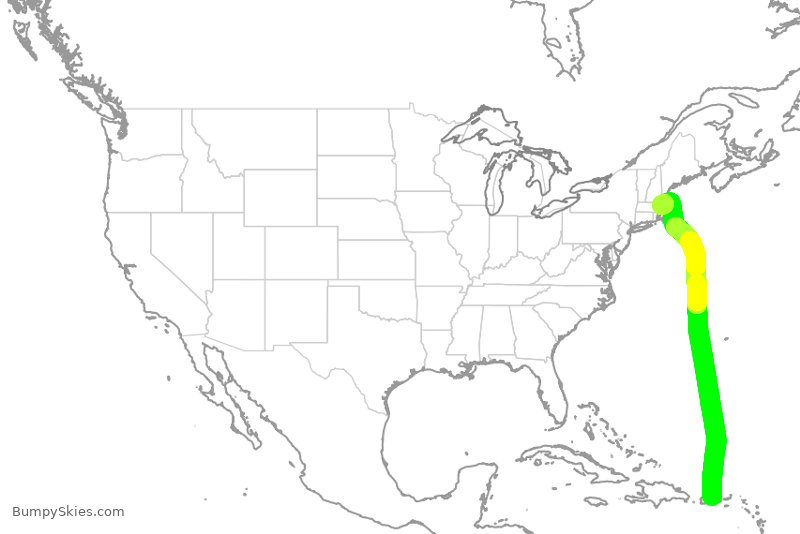Turbulence forecast map for DAL1780, JSJ to BOS