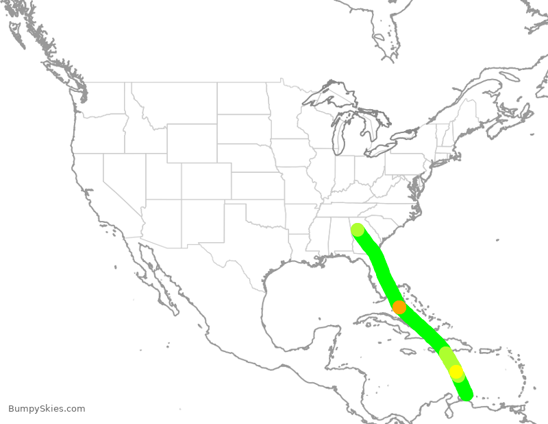 Turbulence forecast map for DAL1786, ATL to CUR