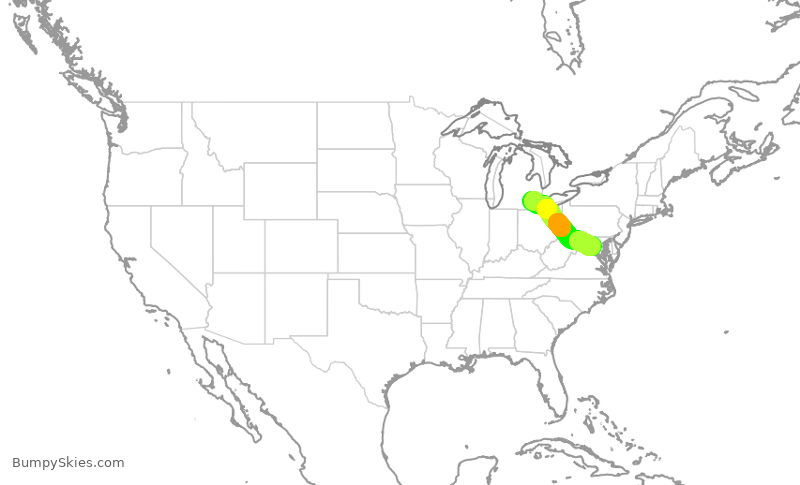 Turbulence forecast map for DAL1787, DTW to IAD