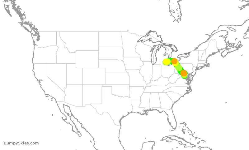 Turbulence forecast map for DAL1787, IAD to DTW