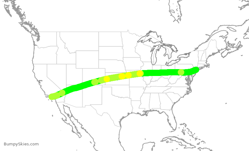 Turbulence forecast map for DAL1788, JFK to LAX