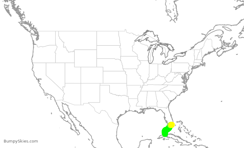 Turbulence forecast map for DAL1790, HAV to MIA