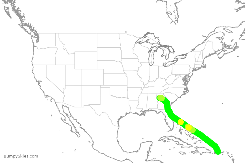 Turbulence forecast map for DAL1791, ATL to SJU