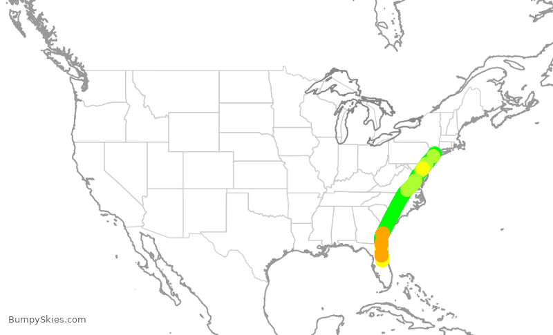 Turbulence forecast map for DAL1791, MCO to LGA