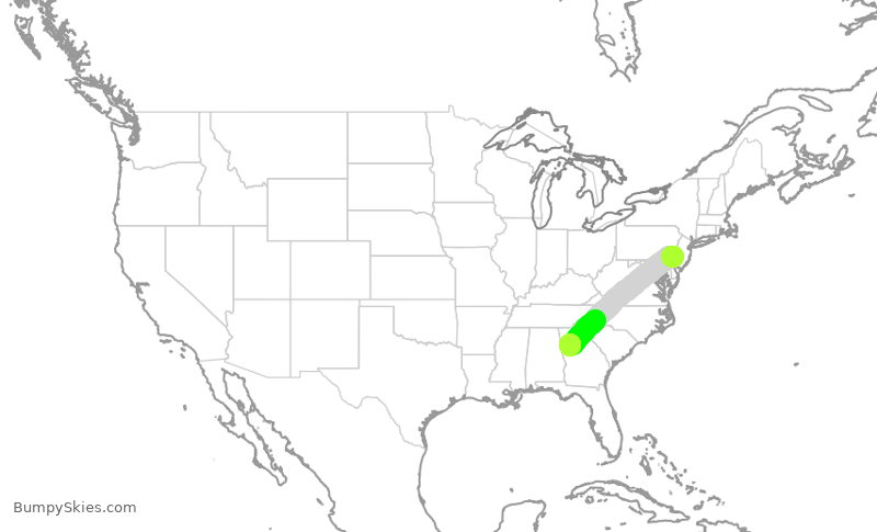 Turbulence forecast map for DAL1795, PHL to ATL