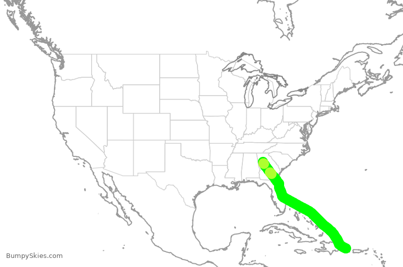 Turbulence forecast map for DAL1796, ATL to PUJ
