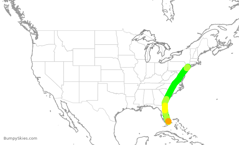 Turbulence forecast map for DAL1797, MIA to LGA