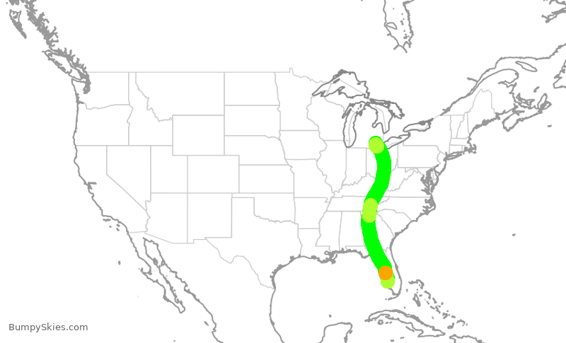 Turbulence forecast map for DAL1797, RSW to DTW