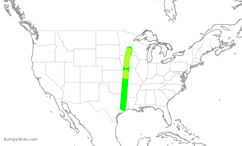 Turbulence forecast map for DAL1798, IAH to MSP