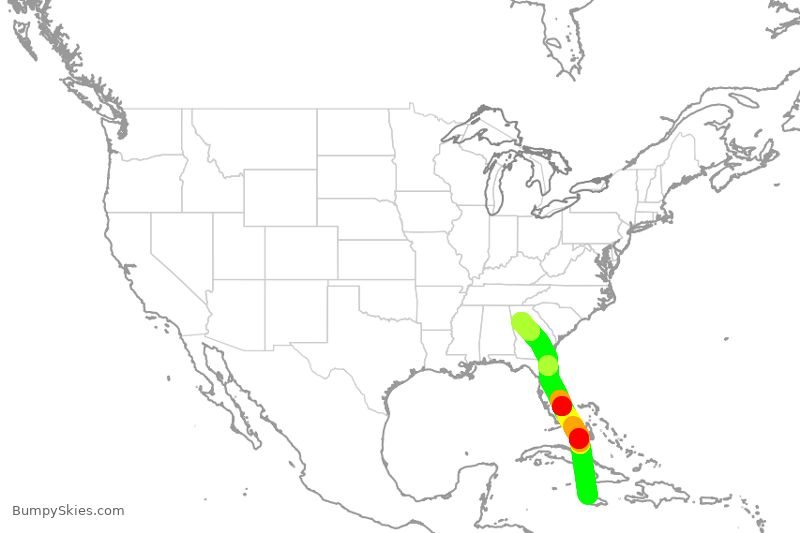 Turbulence forecast map for DAL1800, MBJ to ATL