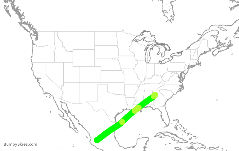 Turbulence forecast map for DAL1804, MGL to ATL