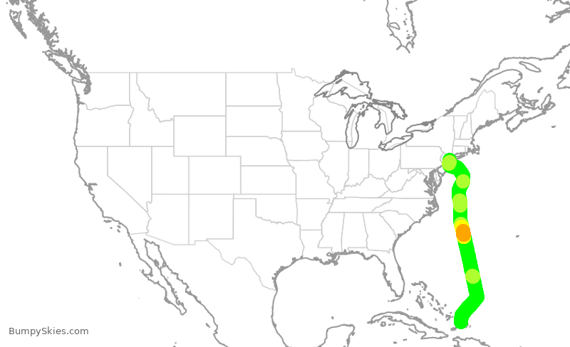 Turbulence forecast map for DAL1806, PLS to JFK