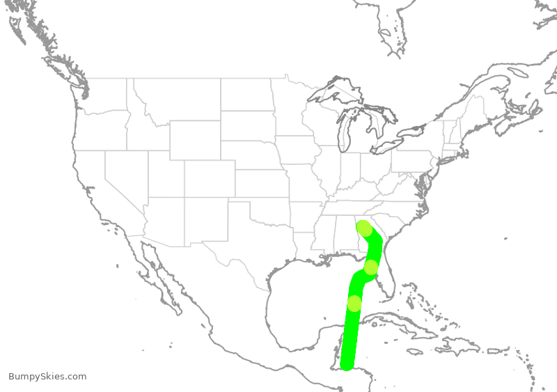 Turbulence forecast map for DAL1807, HRO to ATL