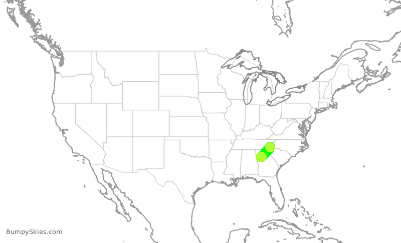 Turbulence forecast map for DAL1813, AVL to ATL