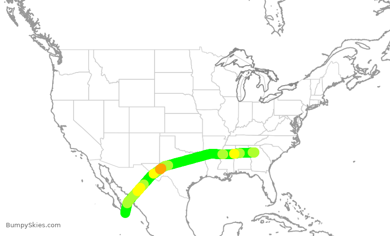 Turbulence forecast map for DAL1815, ATL to SJD