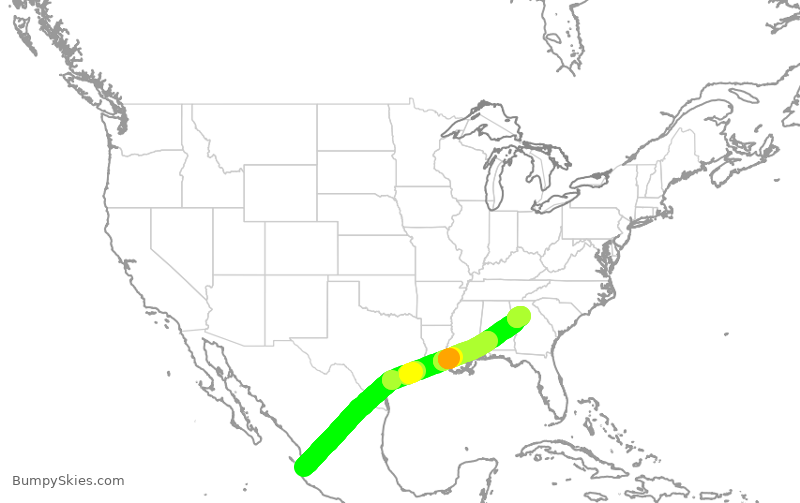 Turbulence forecast map for DAL1816, PVR to ATL