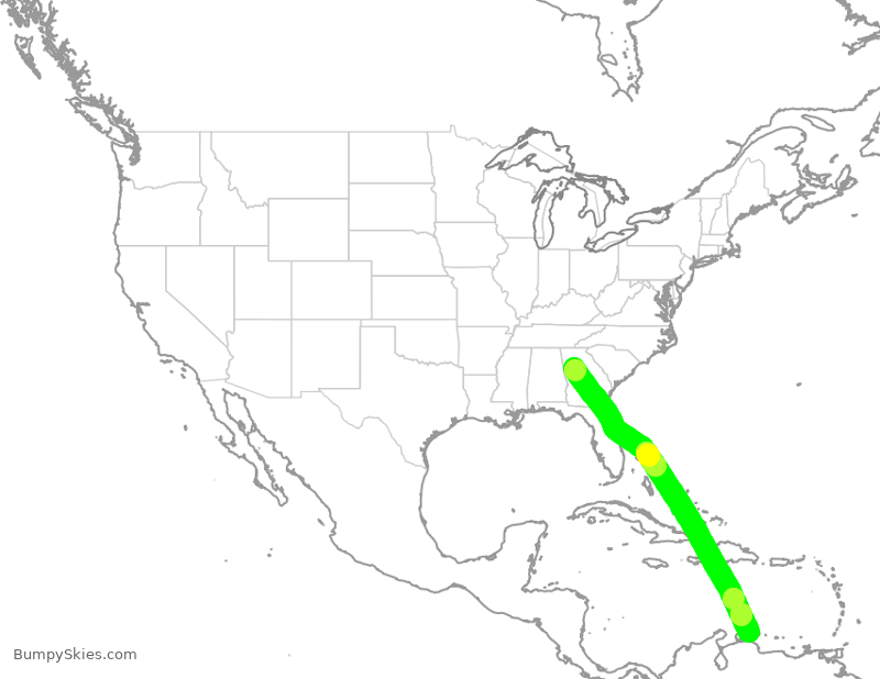 Turbulence forecast map for DAL1817, ATL to CUR