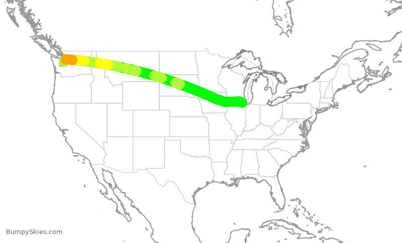 Turbulence forecast map for DAL1818, ORD to SEA