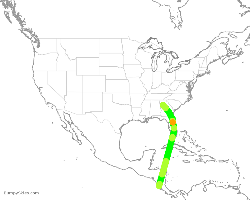 Turbulence forecast map for DAL1820, LIR to ATL