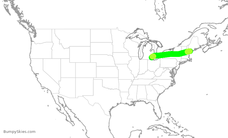 Turbulence forecast map for DAL1821, PWM to DTW