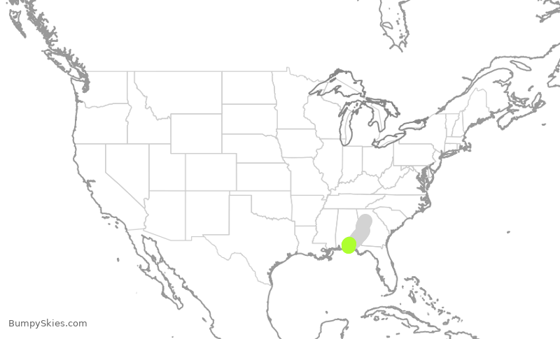 Turbulence forecast map for DAL1825, ATL to VPS