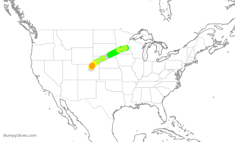 Turbulence forecast map for DAL1825, DEN to MSP