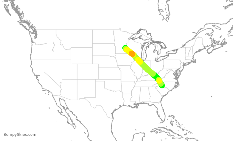 Turbulence forecast map for DAL1827, MSP to CLT