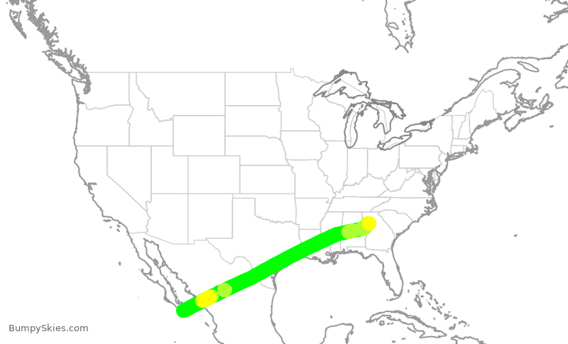 Turbulence forecast map for DAL1828, SJD to ATL