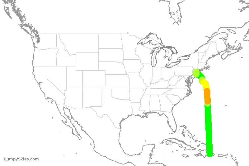 Turbulence forecast map for DAL1829, SDQ to JFK