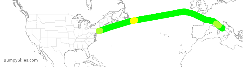 Turbulence forecast map for DAL182, JFK to FCO