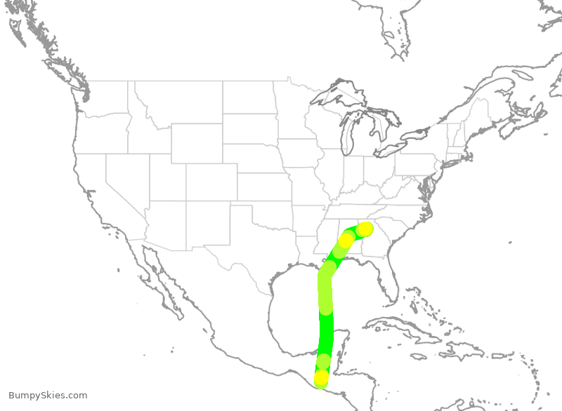 Turbulence forecast map for DAL1830, ATL to GGT