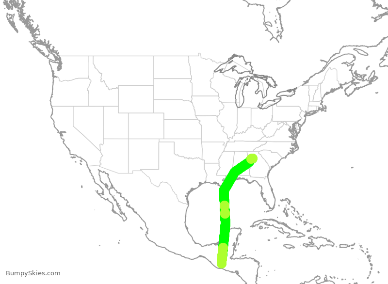 Turbulence forecast map for DAL1831, GUA to ATL
