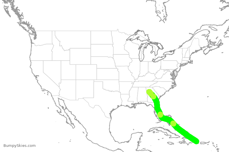 Turbulence forecast map for DAL1836, PUJ to ATL