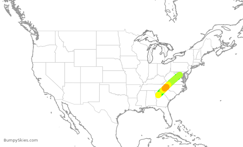 Turbulence forecast map for DAL1837, IAD to ATL