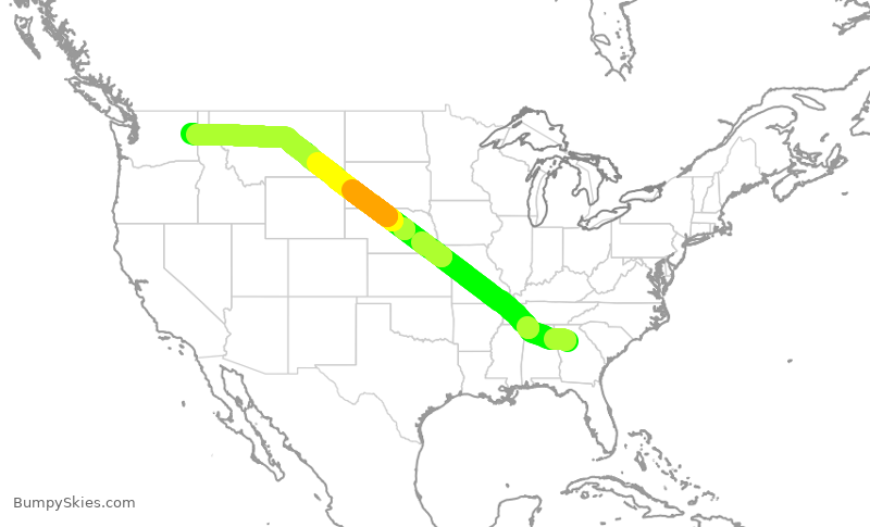 Turbulence forecast map for DAL1843, ATL to GEG