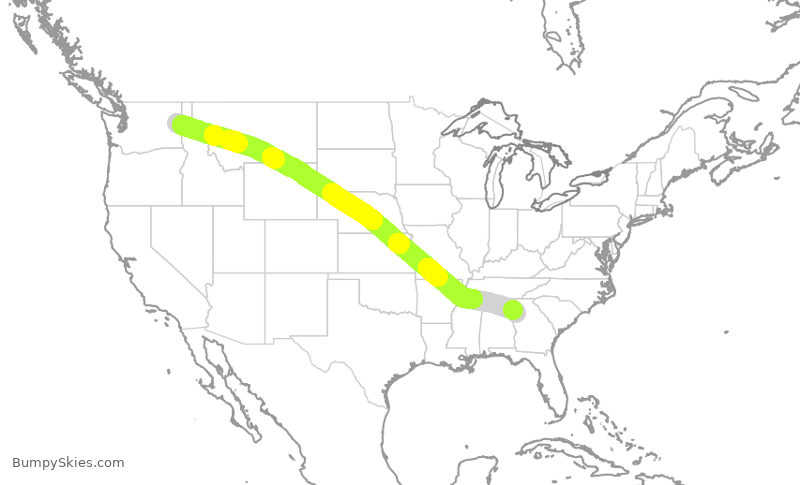 Turbulence forecast map for DAL1843, GEG to ATL